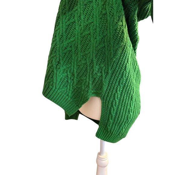 Jeanne Pierre Green Cable Knit Off-Shoulder Cotton Sweater XL - Picture 5 of 6